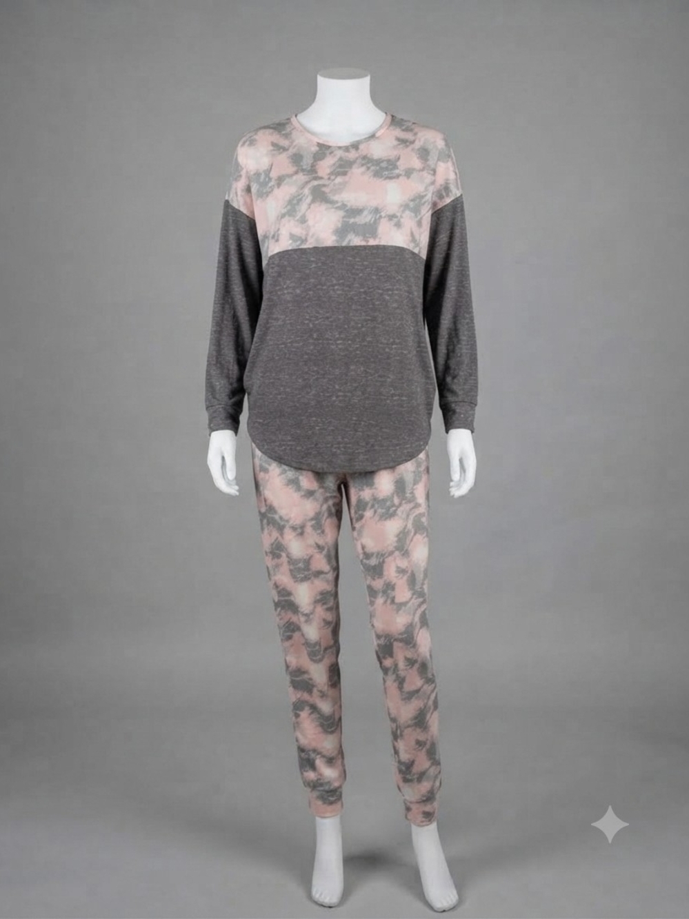 Womans Pink and Gray Tie-Dye Kids Pajama Set Black Vest 2 Items Bundle Size Med